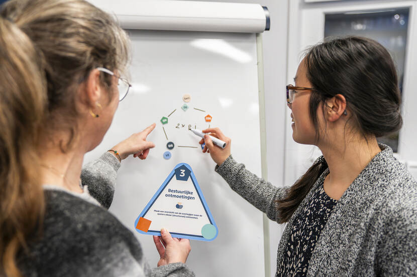 Twee mensen nij een whiteboard